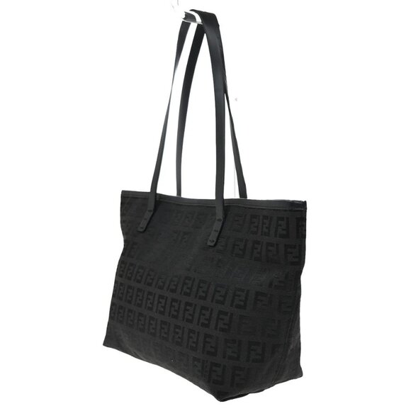 FENDI Logo Zucchino Shoulder Tote Bag Canvas Leather Black SHW Italy 76YH755 - Picture 3 of 14